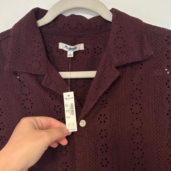 NWT Madewell Camp-Collar Short-Sleeve Shirt Embroidered Cotton Dusty Plum Size S - Picture 5 of 8